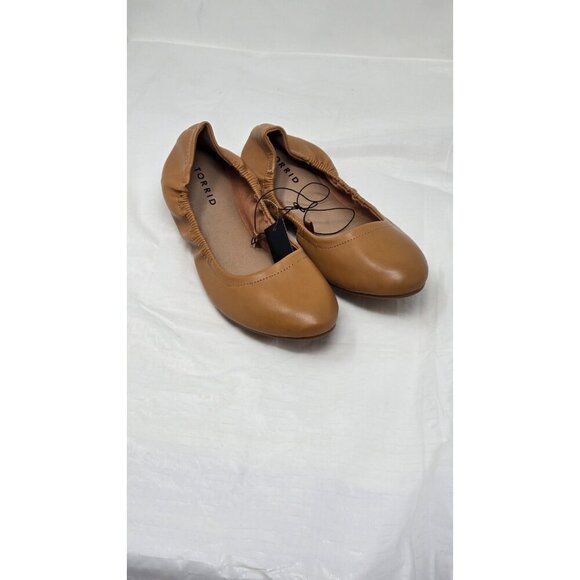 Torrid Women's Scrunch Ballet Flat Tan Cognac Faux Leather Slip On Shoes - Picture 1 of 10